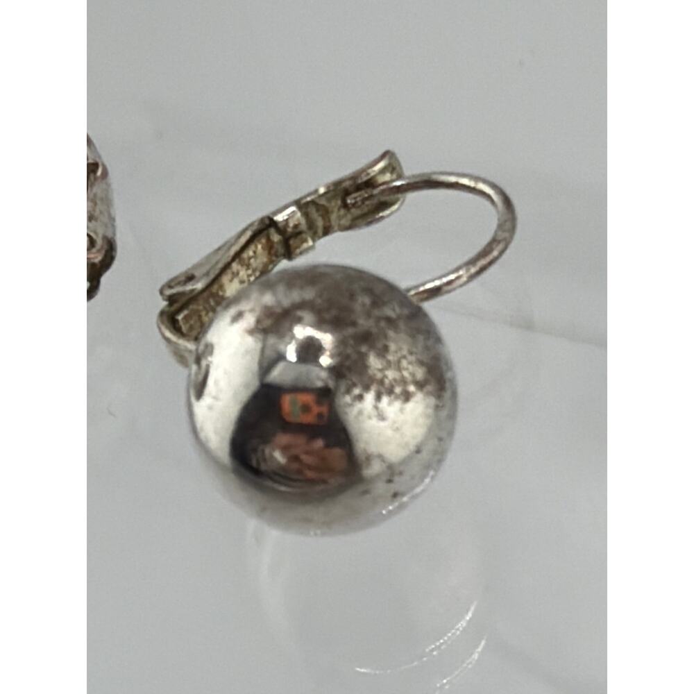 Vintage Sterling Silver Polished Sphere Leverback Earrings - Picture 2 of 4